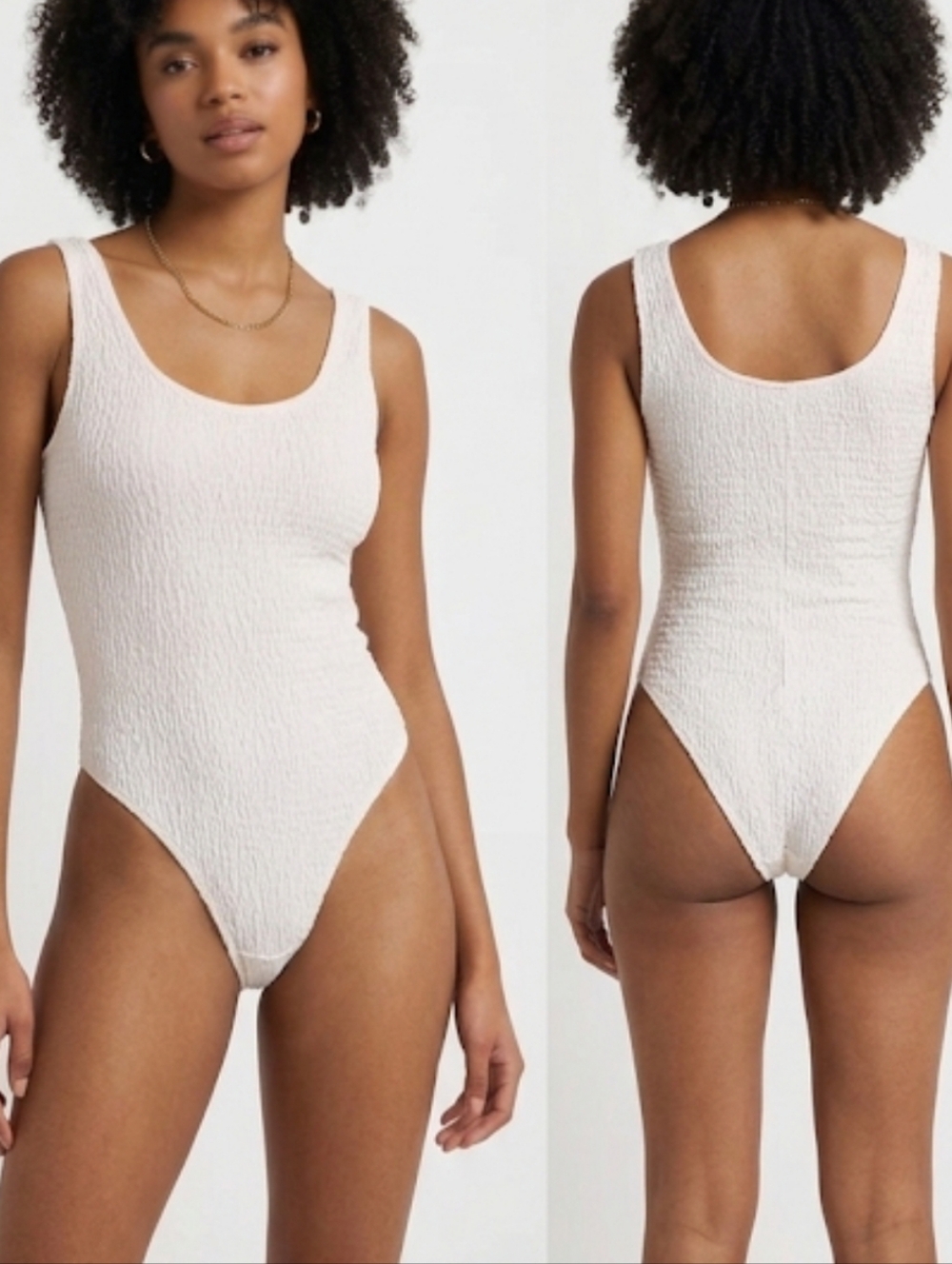 Brave Soul Textured White Bodysuit Scoop Neck Stretch Minimalist Clean Girl S